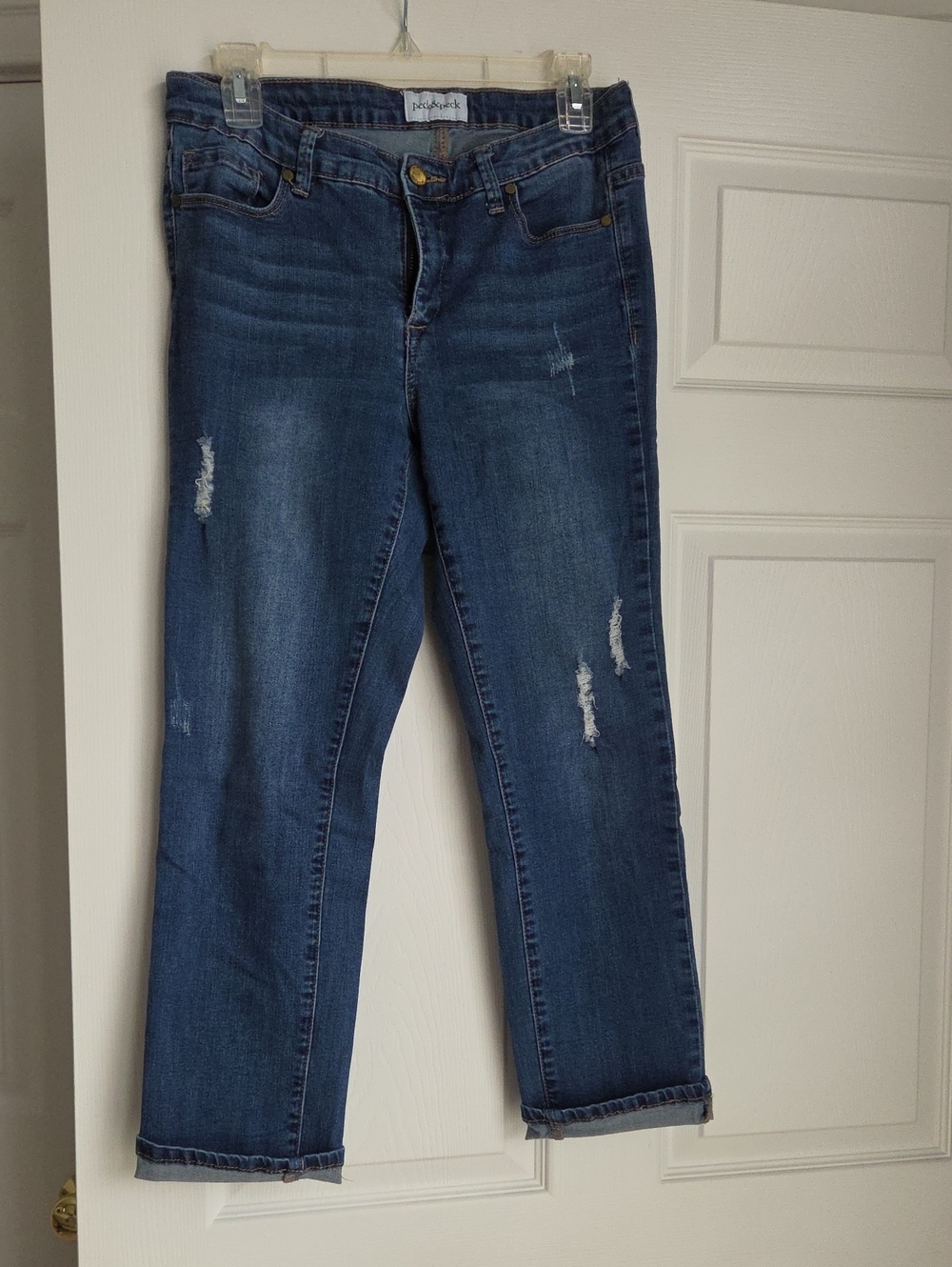 Peck & Peck Women's Medium Blue Boyfriend Jeans with Distressed Detail